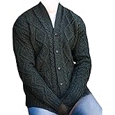 Original Aran Company Men's Cardigan Wool Knit Shawl Collar Casual Sweater with Buttons (XX-Large, Army Green)