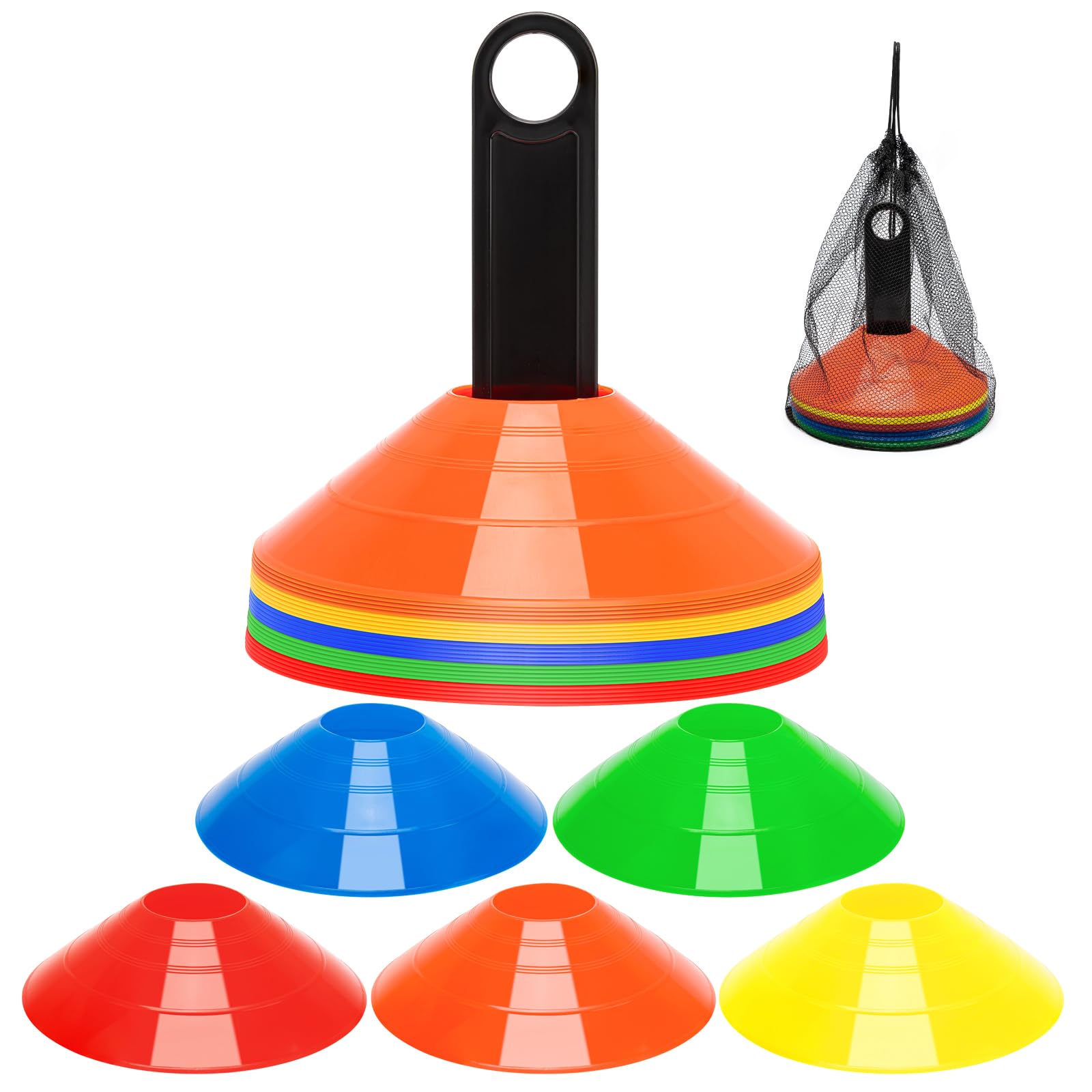 Photo 1 of 25 Pcs Pro Disc Cones - 5 Colors Agility Soccer Cones with Carry Bag and Holder for Training, Football, Kids, Sports, Field Cone Markers (5 Per Color)