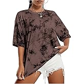 SHENHE Women's Oversized Tie Dye Shirt Crew Neck Short Sleeve Summer Gym Casual Top Tee