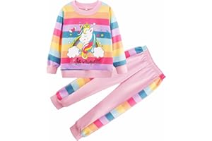 ZARMFLY Little Girls Unicorn Outfits 2 Piece Kids Ruffle Sleeve Sweatshirt + Leggings Fall Leopard Clothing Sets 2-10 Years Old