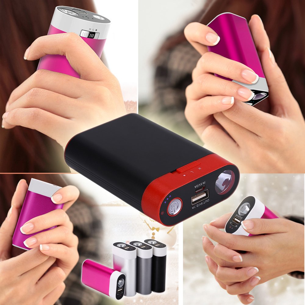 Ewarmer Power Bank 7800mAh/ Hand Warmers, Rechargeable Hand Warmer, 7800mah Portable USB Hand Warmer /Power Bank 7800, Portable Battery Charger with LED Flashlight for iPhone 7/7 Plus (Black)