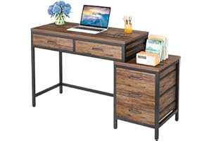 LITTLE TREE Computer Desk with 5 Drawers, 39 Inch Home Office Desk with Storage, Rustic Brown Industrial Computer Desk, Lapto