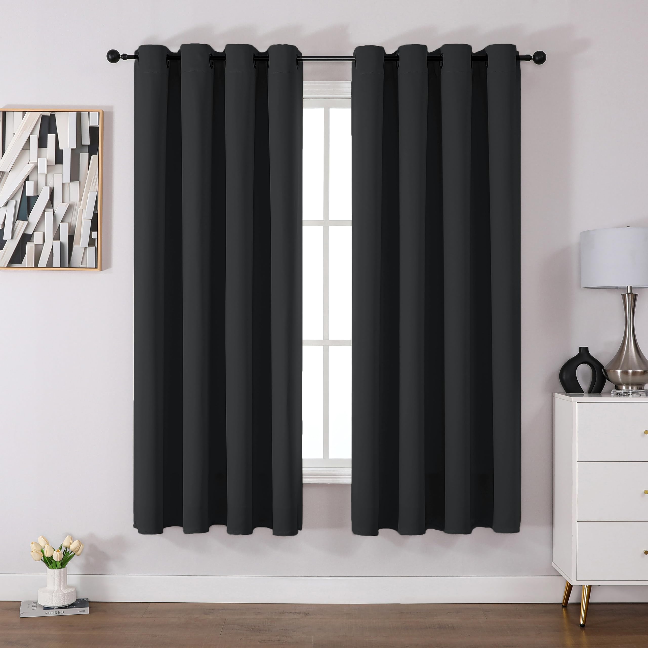 CUCRAF Blackout Curtains for Bedroom & Living Room, 72 Inch Drop 2 Panels, Thermal Eyelet Black Out Curtains as Soundproof Room Dividers W46 x L72
