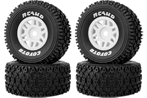 RCAWD Mojave Grom & 1/16 Slash 4X4 Pre-Glued Wheel Tire Sets, Balance Grip & Durability Nylon Rubber 12mm Hex Adapter 4mm for Traxxas & ARRMA Upgrade Parts All Terrain Adaptation 4pcs White