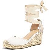 mysoft Women's Espadrille Platform Wedge Sandals Closed Toe Ankle Strap Lace up Summer Shoes