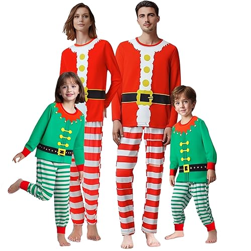 Momkonzz Matching Christmas Pyjamas for Family Women Men Boy Girl Xmas Pjs Set Couple Kids Funny Green Red Pajamas Sleepwear - Kid 7-8Y