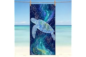 Blue Universe Turtle Beach Towel, Ocean Themed Pool Towels Oversized, Sandproof Absorbent Quick Dry Towels Cloud for Travel P