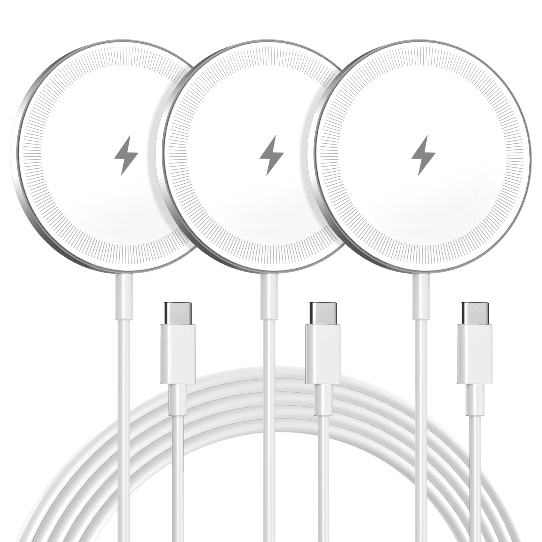 Magnetic Wireless Charger Charging Pad: 15W Qi Fast Portable Slim Charger Puck for iPhone 17e 17 Air 17 Pro Max 16 15 14 13 12 Series S26 & AirPods 4 3 2 Pro - Include USB-C/A Dual Ports (3Pack White)