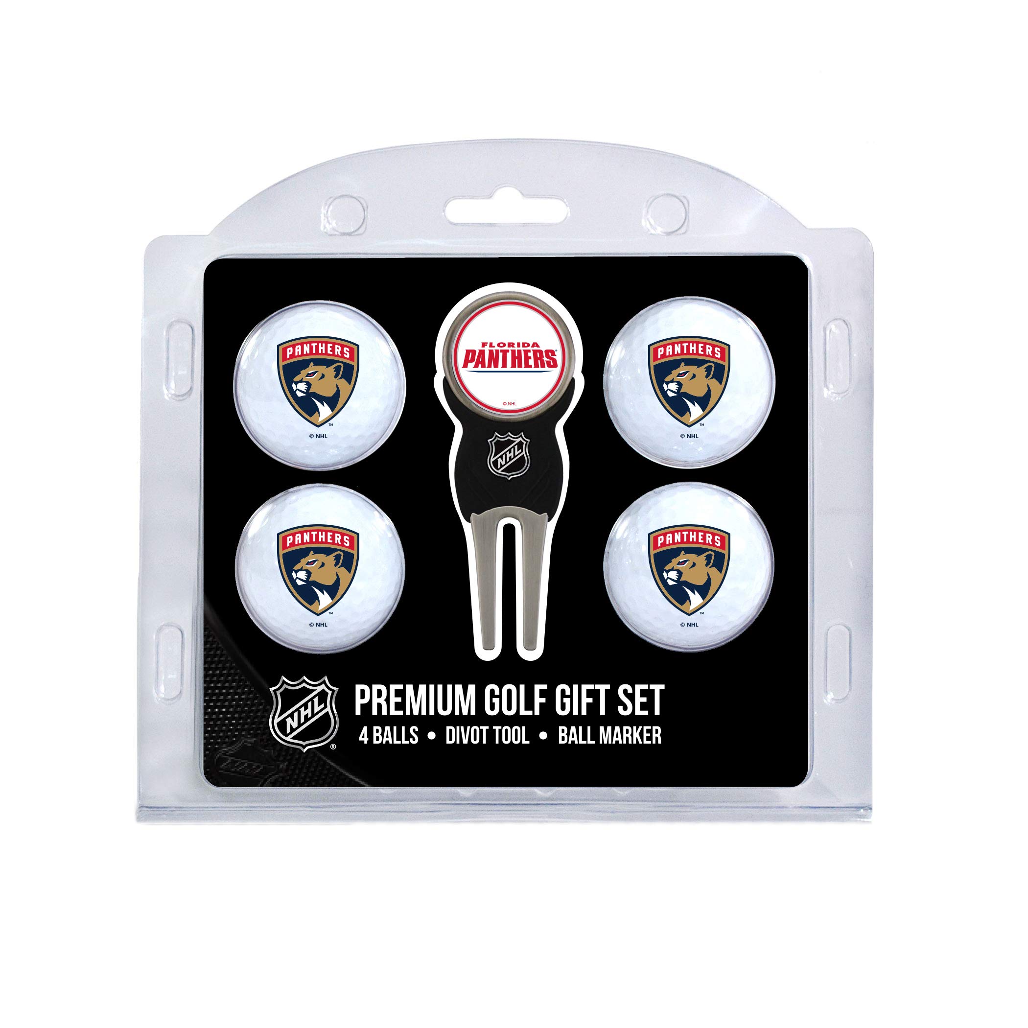 Team Golf NHL Florida Panthers 4 Golf Ball And Divot Tool Set Regulation Size Golf Balls (4 Count) & Divot Tool with Removable Double-Sided Magnetic Marker