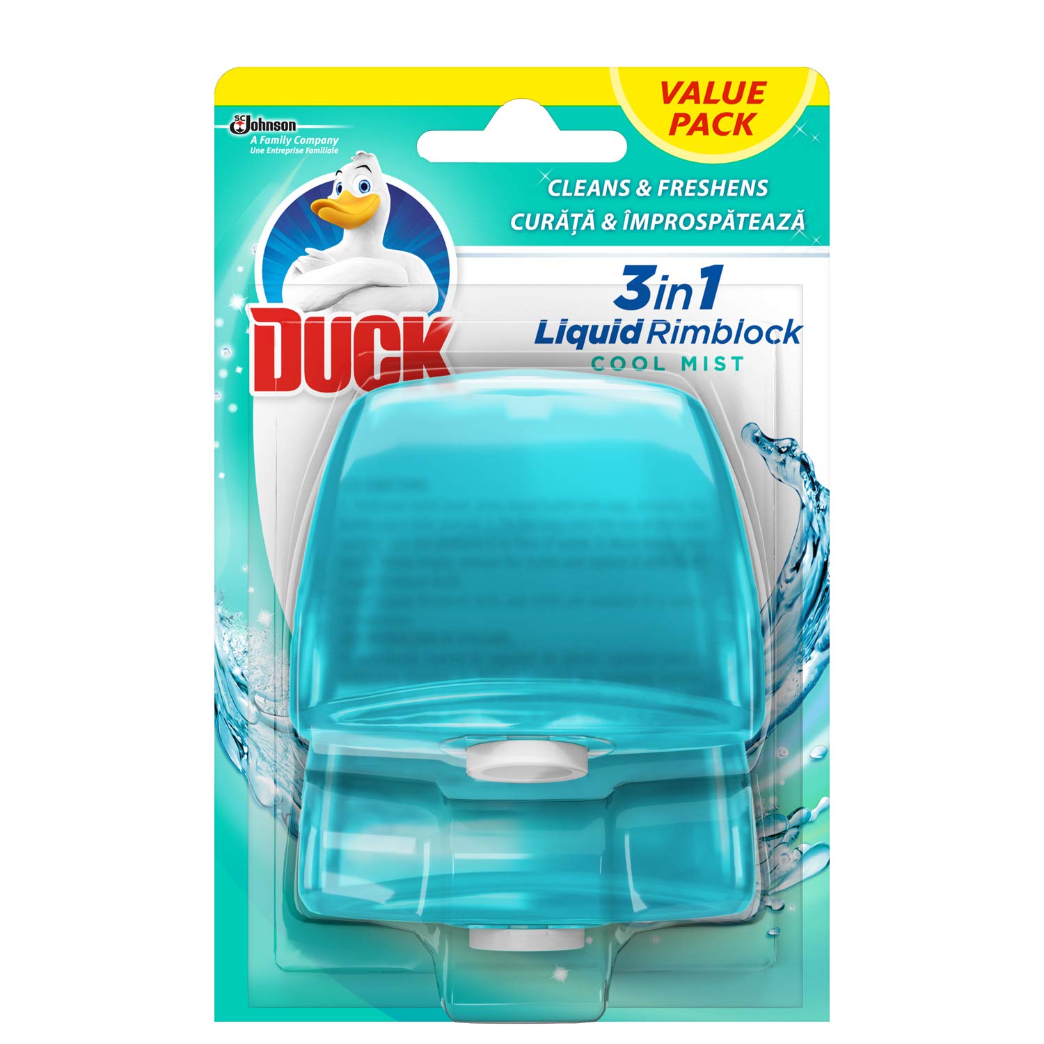 Duck Liquid Toilet Rim Block Twin Refills, 3-in-1 Toilet Bowl Cleaner, Cool Mist, Cool Mist, Pack of 1 (Total of 2 x 55ml Refills)