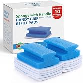 Magic Sponge with Handle | 2Reusable Handle+10Refill Pads | Multi-Use Clean | Scrub Pad Singles with Handle for Cleaning Shower Tile, Bathtube, Sink, Countertops, Stovetops, Patio Furniture &amp; Corner
