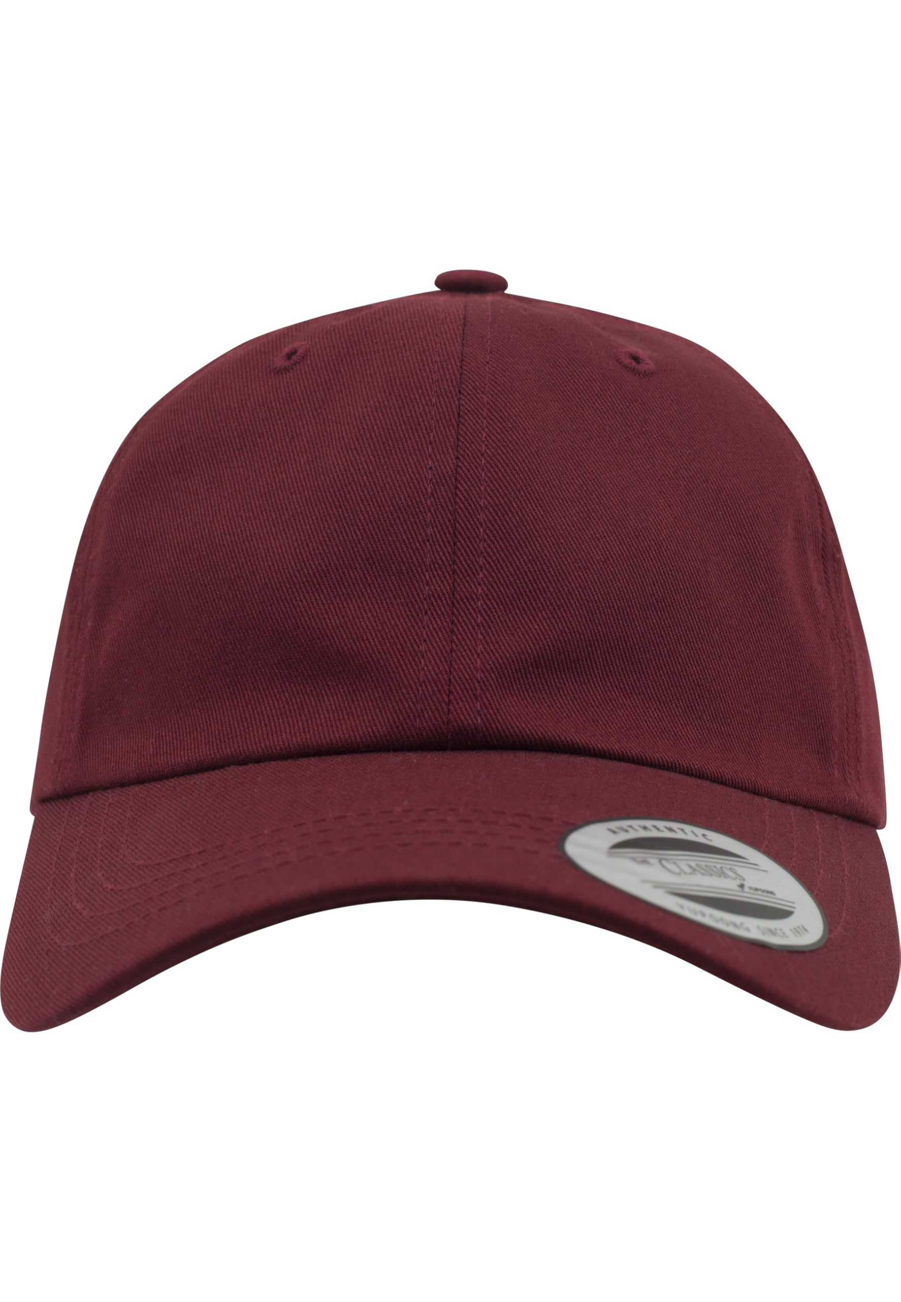 Yupoong Flexfit Low Profile Cotton Twill Unisex Dad Hat Cap für Damen und Herren, 6 Panel Baseball Cap unstructured mit Messingverschluss, maroon, One Size