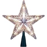 Kurt Adler Star Treetop 10-Light Set, 7-Inch, Clear | Multifaceted Clear Finish, 10 Clear Lights, 5-Point Star Design, 30in Lead Wire, Cone Base, Spare Bulbs &amp; Fuse