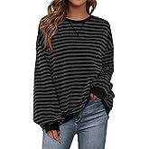 PRETTYGARDEN Womens Striped Oversized Sweatshirt Color Block Crew Neck Long Sleeve Casual Loose Pullover Top Y2K Clothes