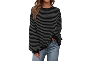 PRETTYGARDEN Womens Striped Oversized Sweatshirt Color Block Crew Neck Long Sleeve Casual Loose Pullover Top Y2K Clothes