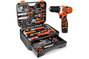 THATOOL 255-Piece Tool Set - Tool Kit with 12V Cordless Drill Driver, Toolbox Storage Case with Drawer, General Household Drill Set for DIY Projects, Home Repairs, Handyman