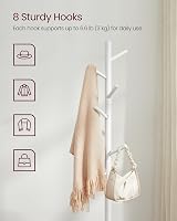 VASAGLE RCR04WT Wooden Coat Rack 8 Hooks Adjustable 3 Heights White view 8