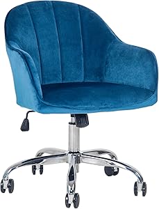 J&L Furniture Modern Design Velvet Desk Chair Mid-Back Home Office Chair Swivel Adjustable Task Chair Executive Accent Chair with Soft Seat (Blue)