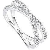 IMOLOVE Moissanite Wedding Bands for Women Criss Cross Ring Women's Eternity Wedding Bands Fashion Silver Moissanite Stackable Rings for Women with 18K White Gold Plated Size 4-11