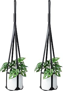 POTEY 620308 Vegan Leather Plant Hanger - Hanging Plant Holder Modern Design Adjustable Length for Decorative Plant Pot, Indoor Outdoor Hanging Planter for Home Decor,2 Pack 30 inch, Black