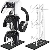 FYY Game Controller Holder 3 Tiers - Universal Dual Controller Stand Headphone Holder, Acrylic Black Controller Display Stand Compatible with Nintendo Switch Xbox PS5 PS4, Desk Mounts for Controller