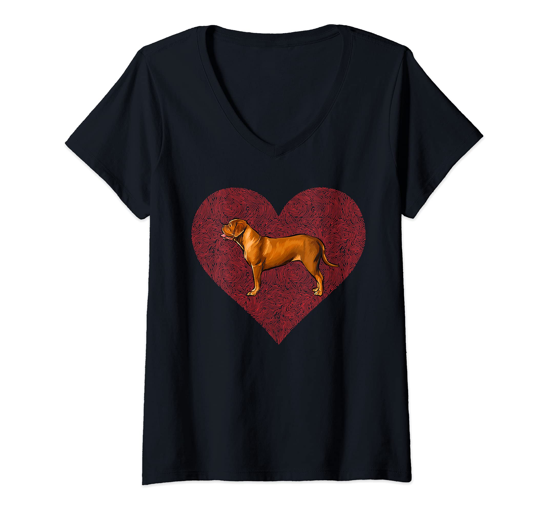 Womens Dogues de Bordeaux Valentines Day Dog Love Fingerprint V-Neck T-Shirt