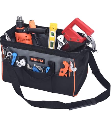 TUFFWORX Tool Bag – Heavy-Duty 1680D Fabric, 6 Storage Compartments, 36 X 18 X 22 Cm, Black & Orange, With Reinforced Stitching