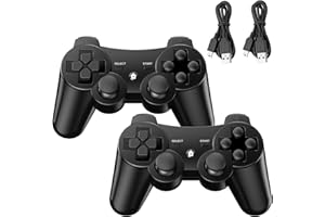 Diswoe Controllers for PS-3, Wireless PS-3 Controller 2 Pack, Bluetooth Gamepad Joystick, Double Vibrating Controller for Play_station 3 with 2 USB Charging Cables Thump Grips, Black