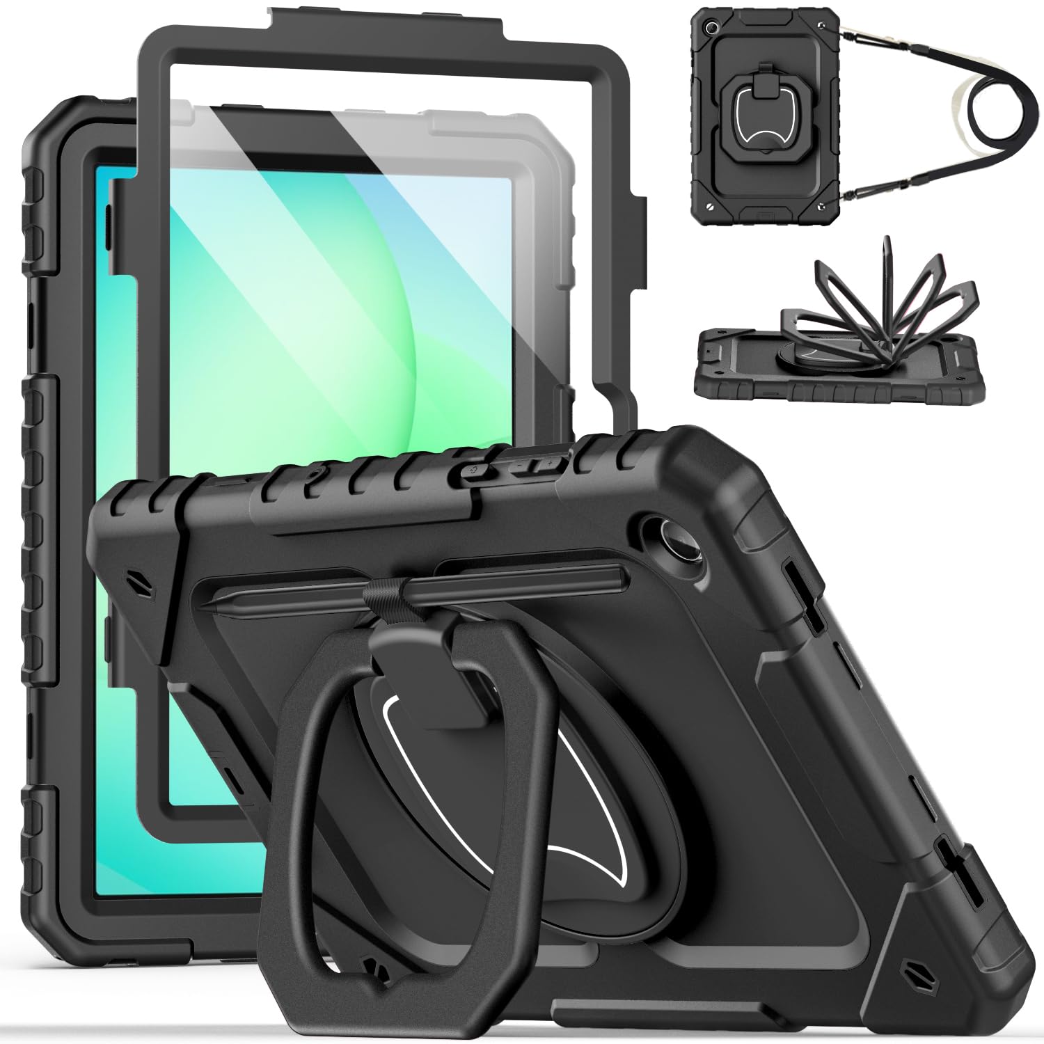 Photo 1 of Cantis Case for Samsung Galaxy Tab A11 Plus 11 Inch 2026 (SM-X230/X236/X238), Shockproof Case for Tab A11+ with Screen Protector/Rotating Stand/Pen Holder/Shoulder Strap, Black