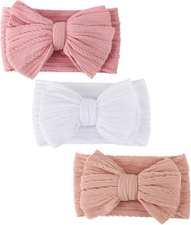 DRESHOW 3 Pack Baby Headbands for Girls Nylon with Bows Newborn Hair Accessories