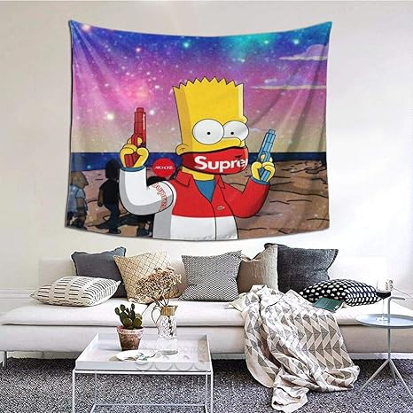 Amazon Com Simple Dormitory Decoration In Wall Mounted Living Room Bart Simpson Tapestry Home Kitchen