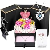 ADDWel Preserved Real Rainbow Rose with Sterling Silver Necklace Gift Set - Romantic Valentines Day Gifts for Wife, Girlfriend - Eternal Flowers Gifts for Anniversary, Birthday
