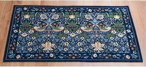 Amazon カーテン 敷物 ソファカバー カーペット ラグ マット 玄関マット 約45 75cm モリスゴブラン織りマット いちご泥棒 サイズはありません イ ダークブルー ラグ カーペット オンライン通販