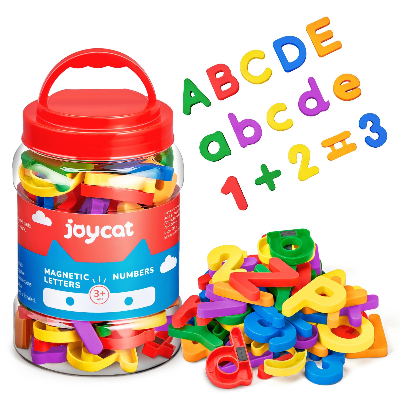 Photo 1 of JoyCat 104 Pieces Magnetic Letters Numbers Alphabet Fridge Magnets ABC 123 Preschool Educational Learning Plastic Colorful Toy Set Uppercase Lowercase Math Symbols for Toddlers Kids