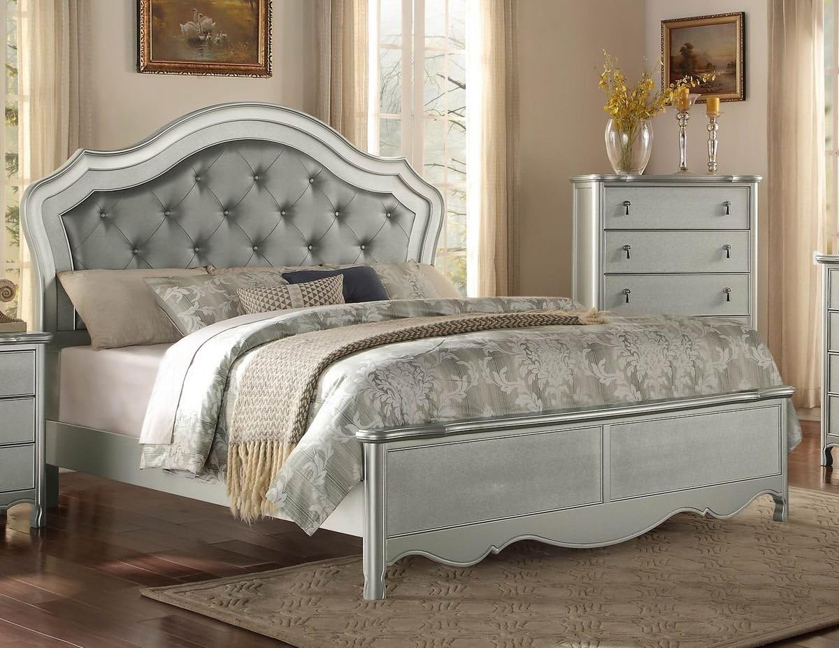 Champagne 2 Tone Button Tufted Upholstered Bedroom Furniture (Cal King Bed)