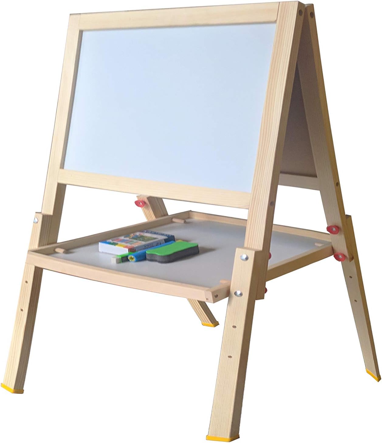 Wooden Kids Easel Double-Sided  Drawing Blackboard Whiteboard  and Storage Bins or Tray  Standing Easel with Magnetic Letters for Early Education