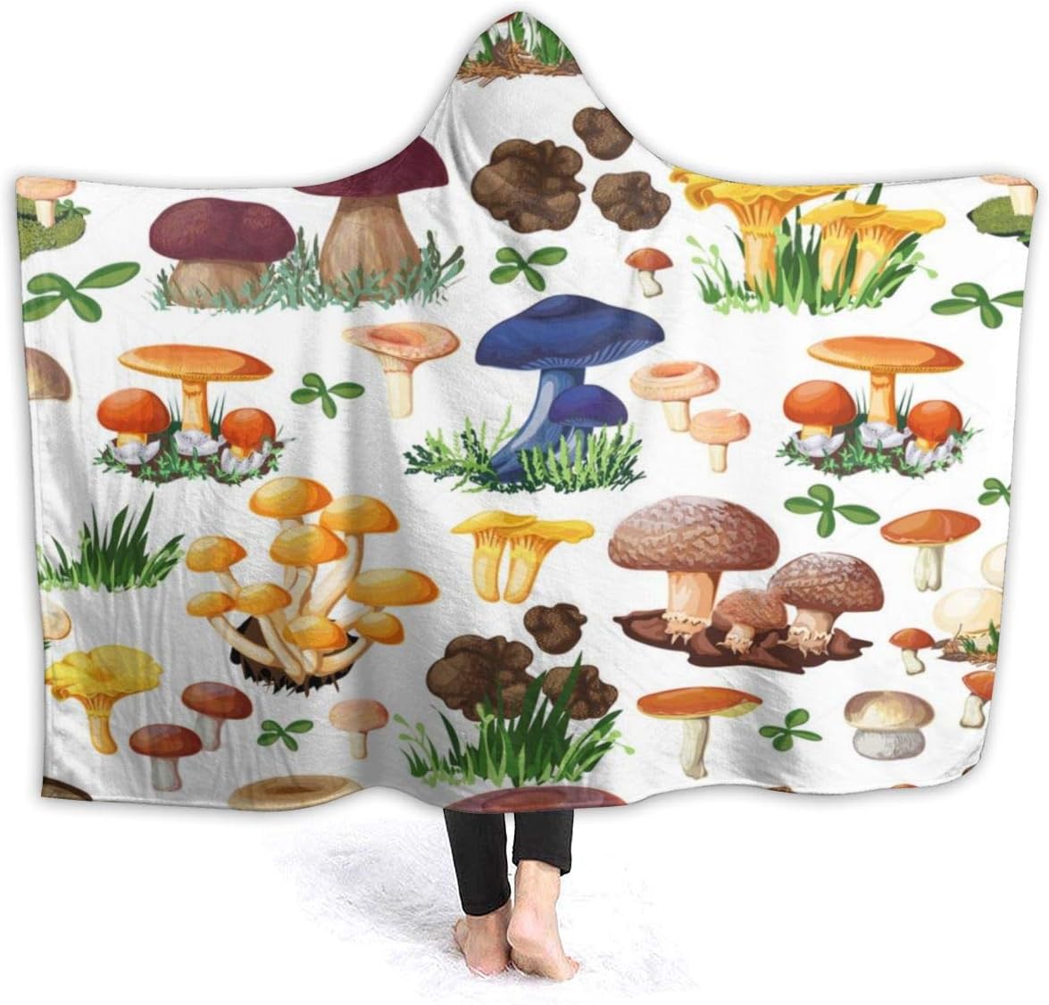 Wild Mushroom Hoodie Throw Blanket Ultra Soft Velvet Hood Blanket