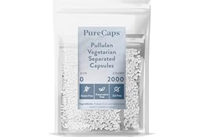 PureCaps USA - Empty Vegetarian Vegan Pullulan Pill Capsules Size 0 | 2,000 Separated Pills| Clear| Non-GMO Certified | SLS, Gluten, Preservative Free