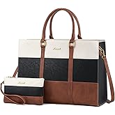LOVEVOOK Laptop Bag for Women, 15.6 Inch Work Bags for Women, Vintage Leather Laptop Tote Bag, Waterproof Computer Bags with Clutch Purse, Large Capacity Briefcase, Business Office Handbag for Work