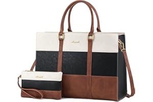 LOVEVOOK Laptop Bag for Women, 15.6 Inch Work Bags for Women, Vintage Leather Laptop Tote Bag, Waterproof Computer Bags with Clutch Purse, Large Capacity Briefcase, Business Office Handbag for Work