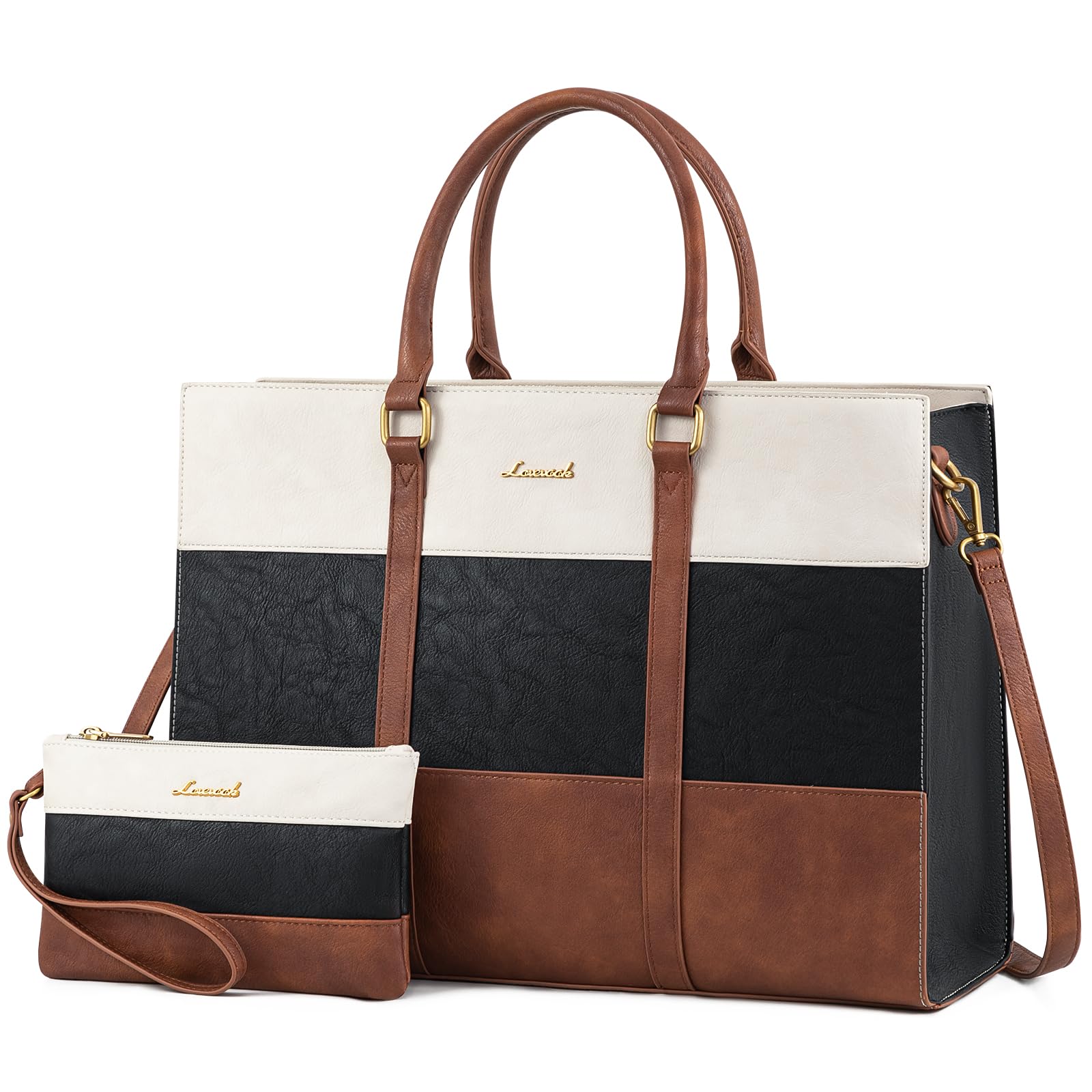 Photo 1 of LOVEVOOK Laptop Bag for Women, 15.6 Inch Work Bags for Women, Vintage Leather Laptop Tote Bag, Waterproof Computer Bags with Clutch Purse, Large Capacity Briefcase, Business Office Handbag for Work