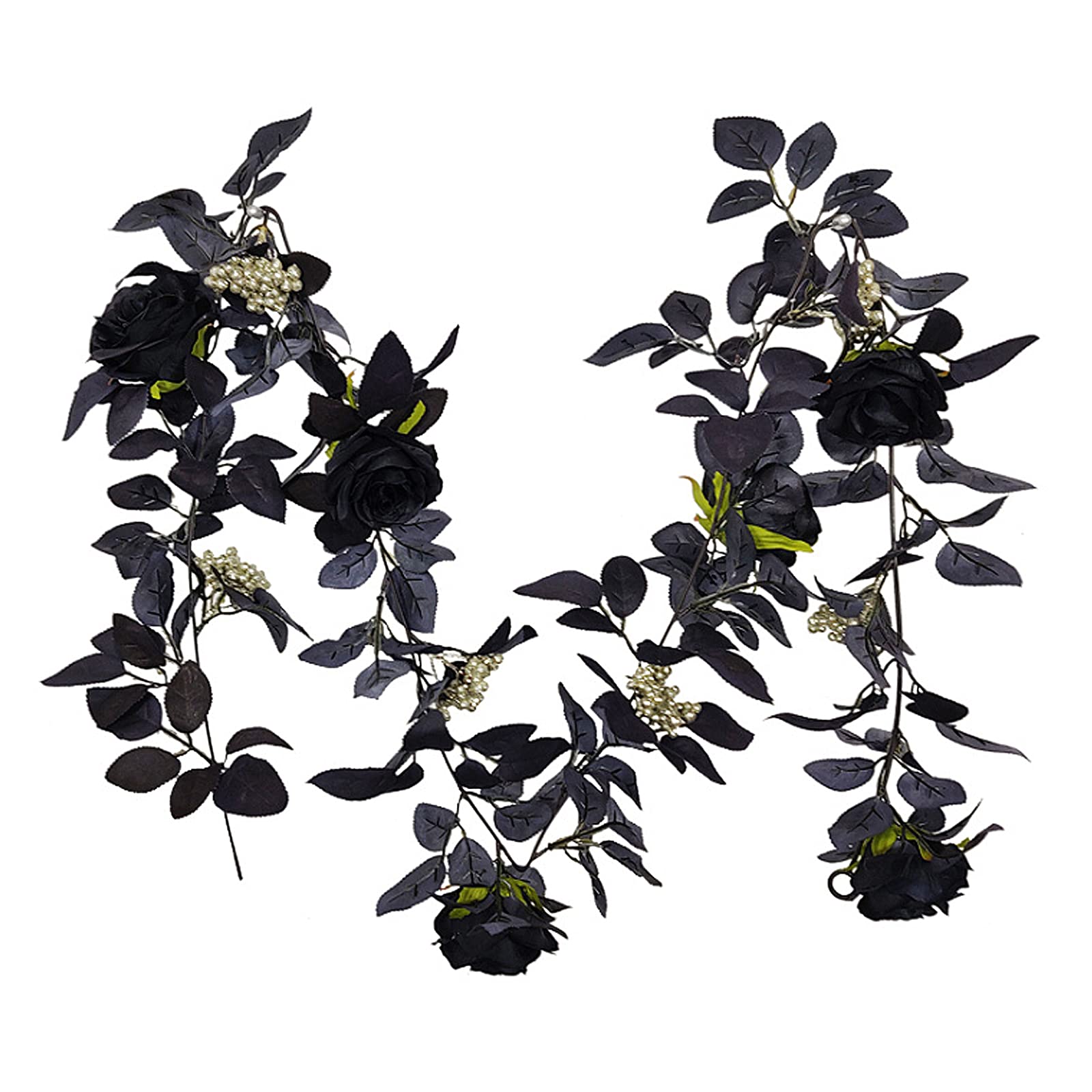 BFYDOAA 180cm Artificial Black Rose Vine Halloween Hanging Rose Flower Garland with Berries for Table Centerpiece, Fireplace Door Frame Backdrop Decor