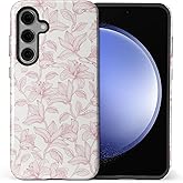 ilikediy for Samsung Galaxy S25 Case,HL2 Aesthetic Pink Lily Hybrid 2 Layer Hard Shell Silicone Protective Pattern Design Case