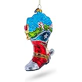 Cowboy Boot with Candy Canes Blown Glass Christmas Ornament