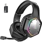 EKSA Wireless Gaming Headset, 2.4GHz USB Gaming Headphones with Microphone for PC, PS5, PS4, Nintendo Switch, 7.1 Surround Sound PC Headset, RGB Light, Ergonomic Design, 3.5mm Wired for Xbox Serie