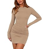 BTFBM Womens Spring Fashion 2026 Long Sleeve Boat Neck Mini Dress Slim Fit Party Club Short Tight Basic Bodycon Dresses