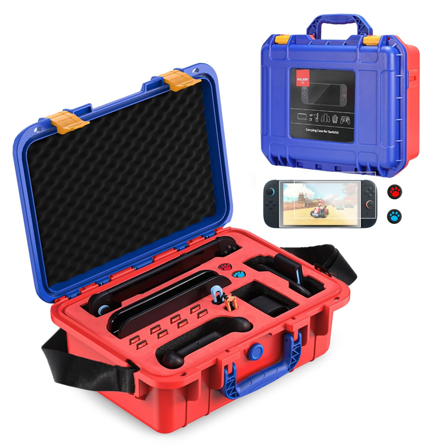 PEYANZ Carrying Case for Nintendo Switch 2 (2025) , Hard Protective Storage Travel Case with 2X HD Screen Protectors & 2X Thumb Grips, Waterproof, Large Capacity, 8 Game Card Slots