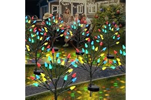 BEHILLER Christmas Outside Decorations Solar Garden Lights Outdoor,2PACK 40LED Multicolor C6 Strawberry Path Decor with Xmas Party Gifts Decor,Solar Christmas Candy Lights for Home Holiday Decor