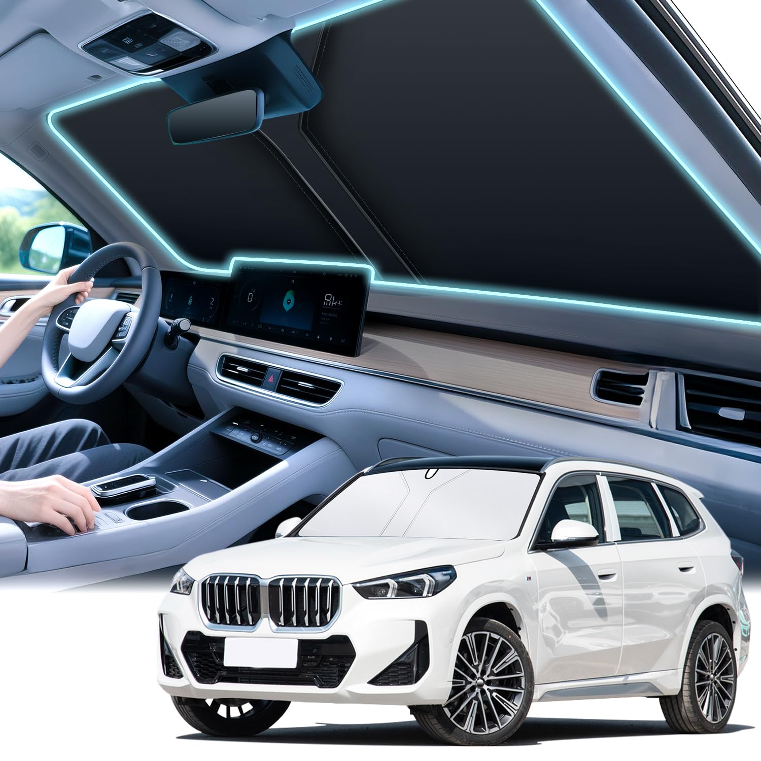 Photo 1 of SINGARO Universal 300T Car Windshield Sun Shade, Foldable Reflective for Windshield & Window Shades with Overlapping Design, Car Interior Accessories