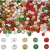 SUNNYCLUE 1 Box About 200g 6/0 4mm Christmas Seed Beads Mini Glass Beads Transparent Red Green Color Round Loose Spacer Bead Bulk for Jewelry Making Diy Bracelet Necklace Chocker Party Crafts Supplies